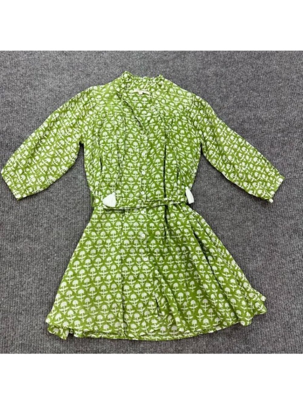 Marea Grace Ruffle Dress Jade Green Tie Waist Lined Womens size XS Made in India